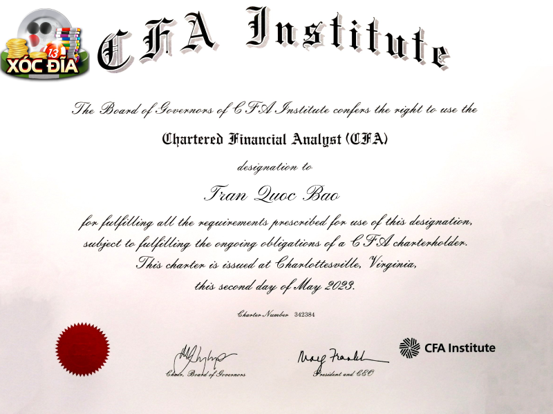 Chứng chỉ CFA của chuyên gia Trần Quốc Bảo